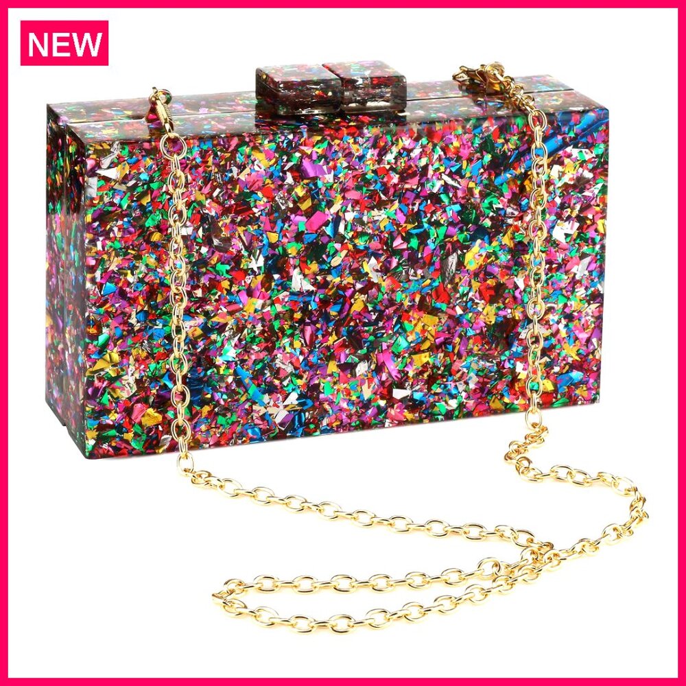 Acrylic Geometric Pattern Clutch with Detachable Chain, Evening Crossbody Bag